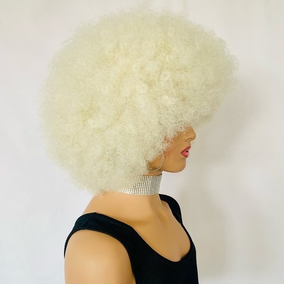 Platinum Blonde Premium Fiber Afro Wig for Daily Wear/Disco Costume/Events - Picture 3 of 5